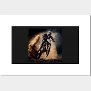 Dirt bike stunt super fast with dust Posters and Art